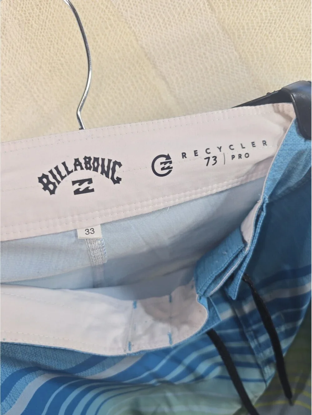 Billabong 73 Pro Recycler Board Shorts Mens 33 Blue Lime Stripe Stretch Swim